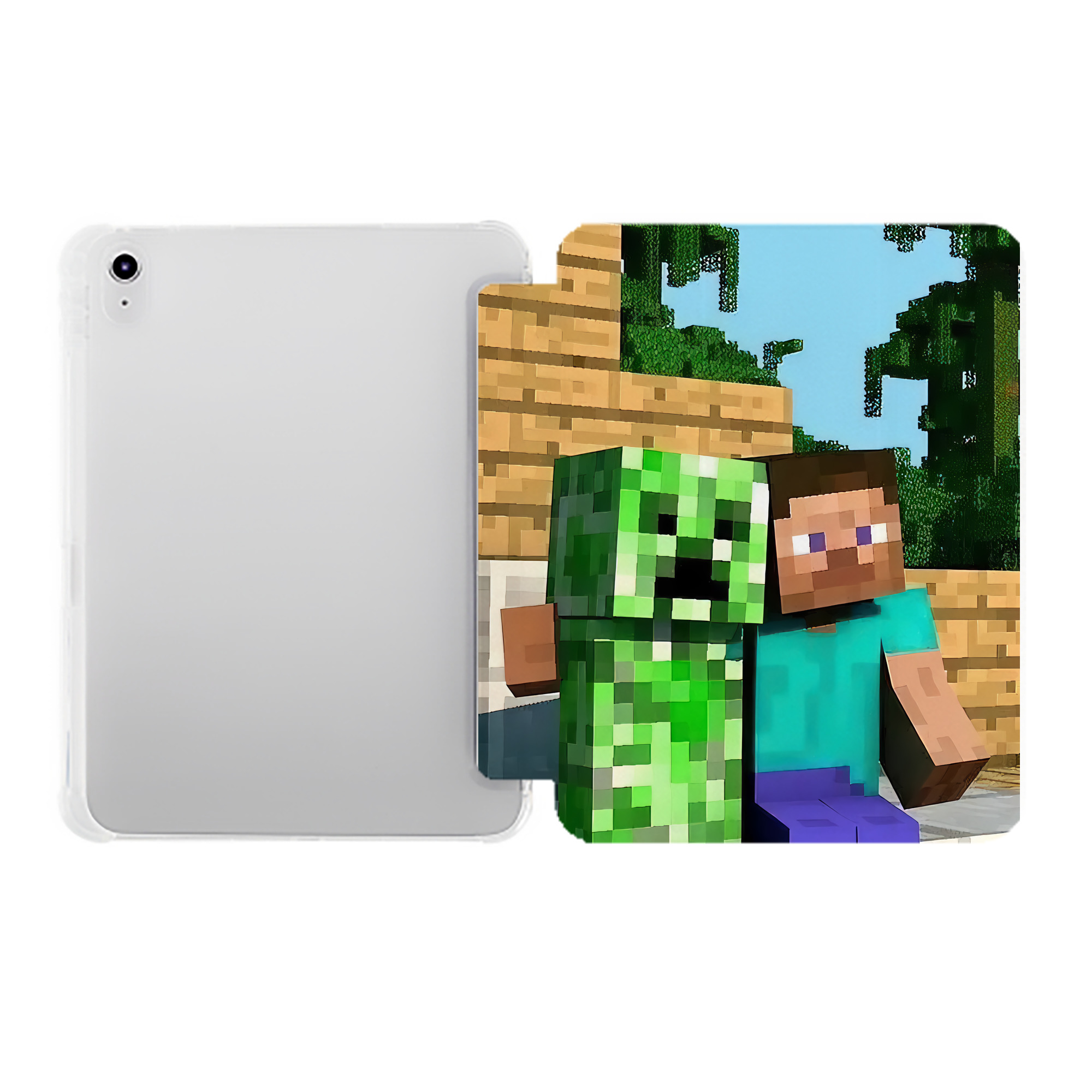（画像用） マインクラフト ブロックの世界 Minecraft MC Block world IPad ケース ペン収納付き 三つ折りスタンド PUレザー×シリコン 対応機種9.5/10.5/10.9インチ
